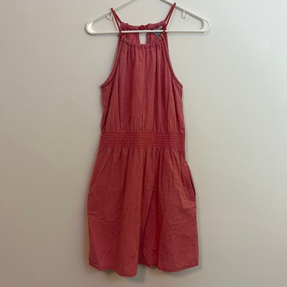 Toad & Co Organic Cotton Dress S Pink Halter Pockets Smocked‎ Waist